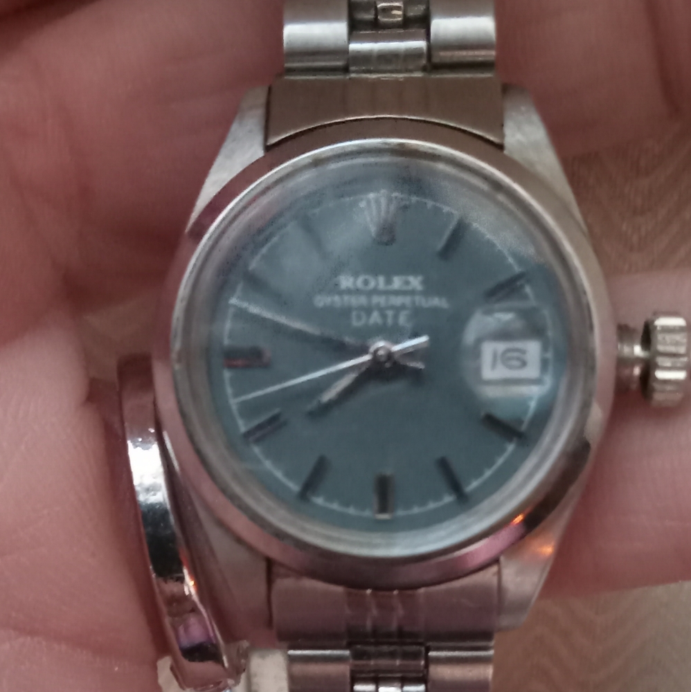 Rolex Silver and Blue Date Watch